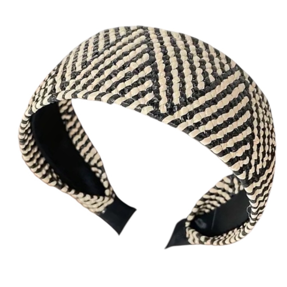 Black & Tan Woven Geometric Raffia Knotted Headband